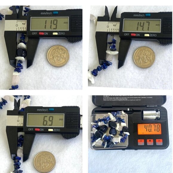 Sterling Silver 925 Sodalite Quartz MOP Blue Goldstone Beaded Necklace 17.5" - Picture 9 of 16